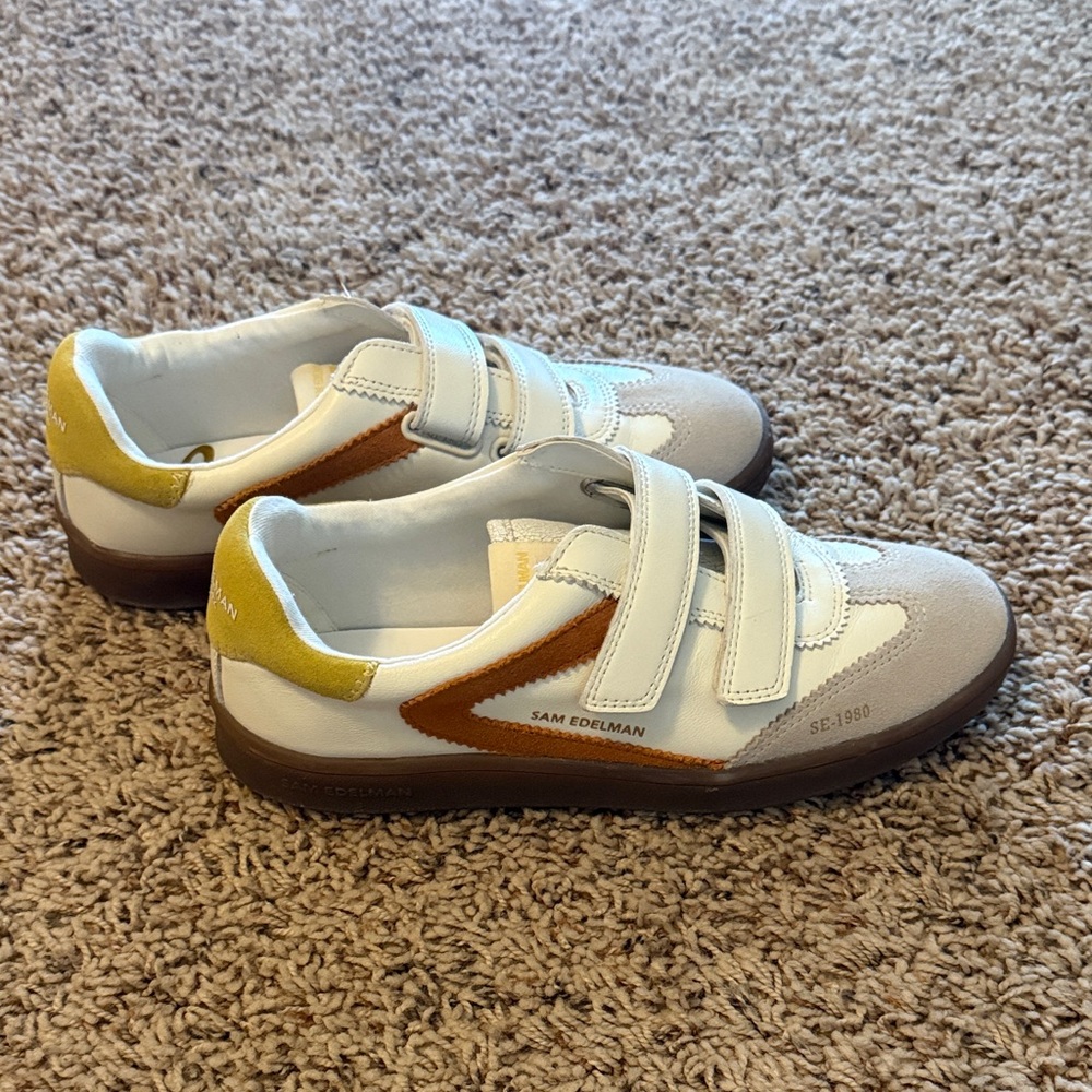 Sam Edelman White, Yellow, and Brown Sneakers